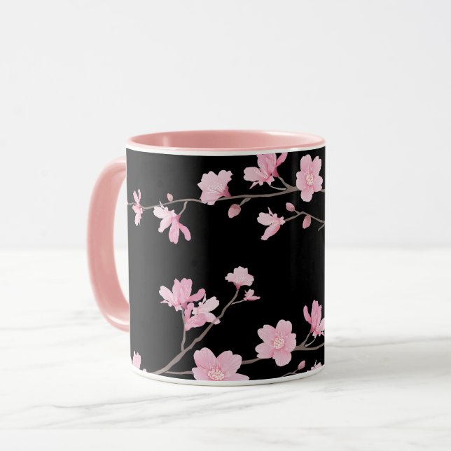 Mug Fleur de cerisier - Noir (Devant gauche)