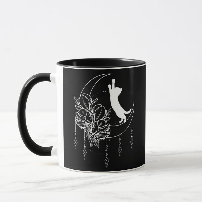 Mug Fleur de chaton Lune Signes magiques Chat Floral  (Gauche)