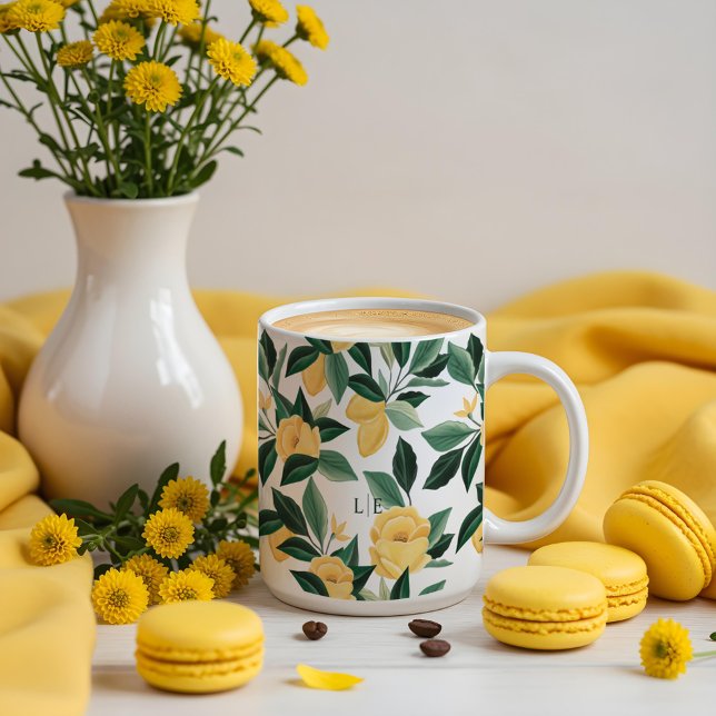 Mug Fleur de citron Arbre Floral Élégant Mariage Jaune (Lemon Blossom Floral Tree Elegant Yellow Wedding Coffee Mug)