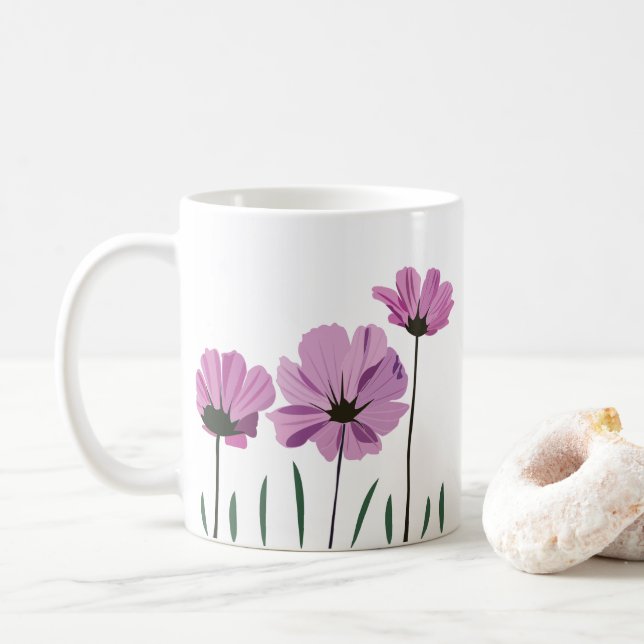 Mug Fleur de Cosmos Fleur Violette Fleur Rose   (Avec donut)