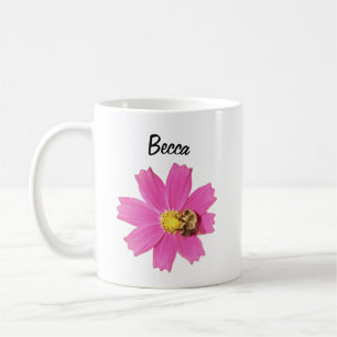 Mug Fleur de cosmos rose vif avec une abeille personna