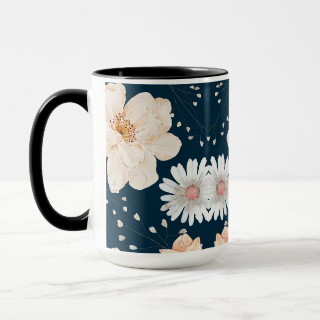 Mug Fleur de couleur claire avec fond d'océan sombre (Gauche)