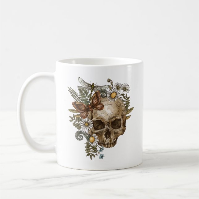 Mug fleur de crâne vintage gothique et papillons (Gauche)