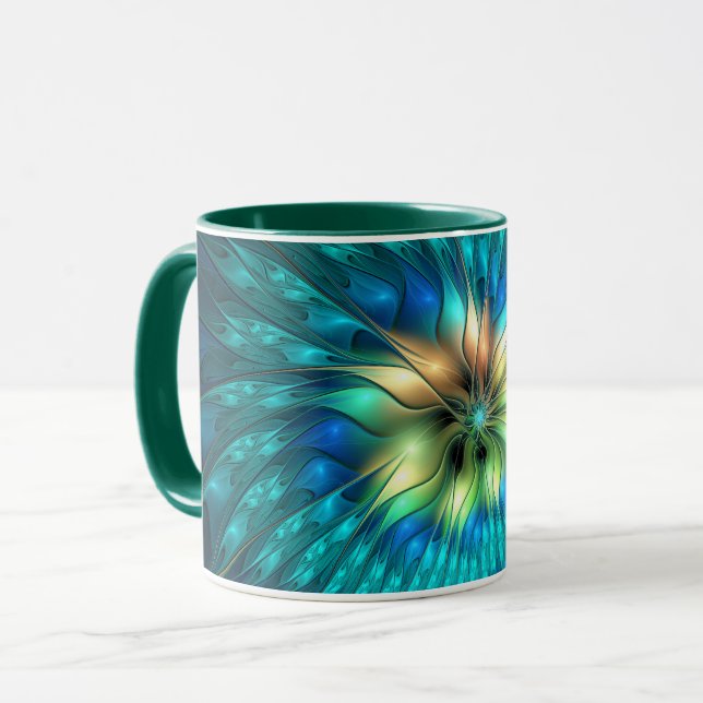 Mug Fleur de fantaisie lumineuse, fractale abstraite c (Devant gauche)