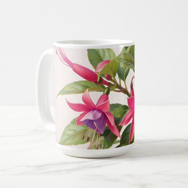 Mug Fleur de fuchsia rose vibrant  (Devant gauche)