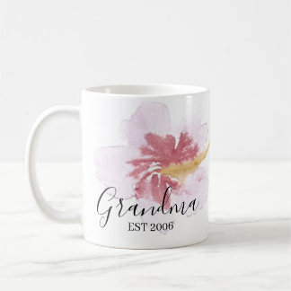 Mug Fleur de hibiscus rose à la main aquarelle maman g