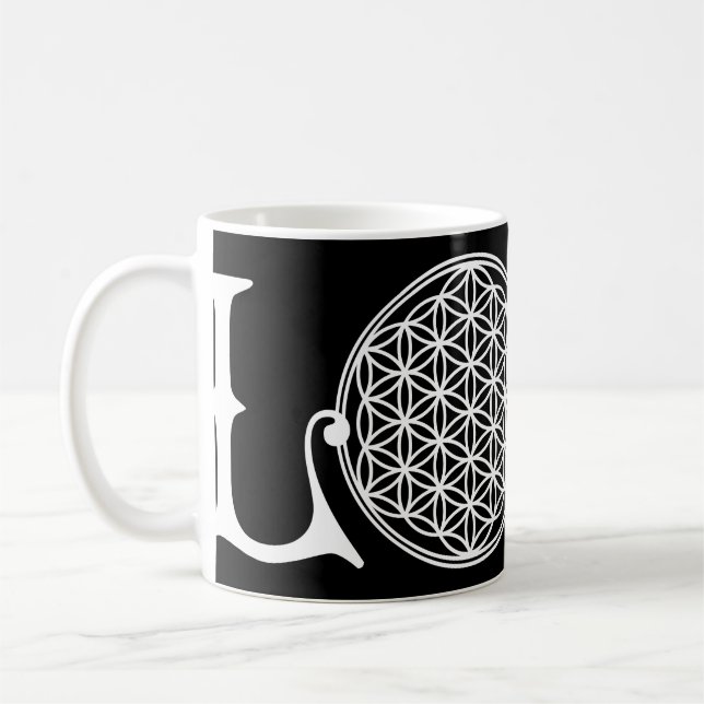 Mug Fleur de la vie - LOVE lettrage tatouage blanc (Gauche)