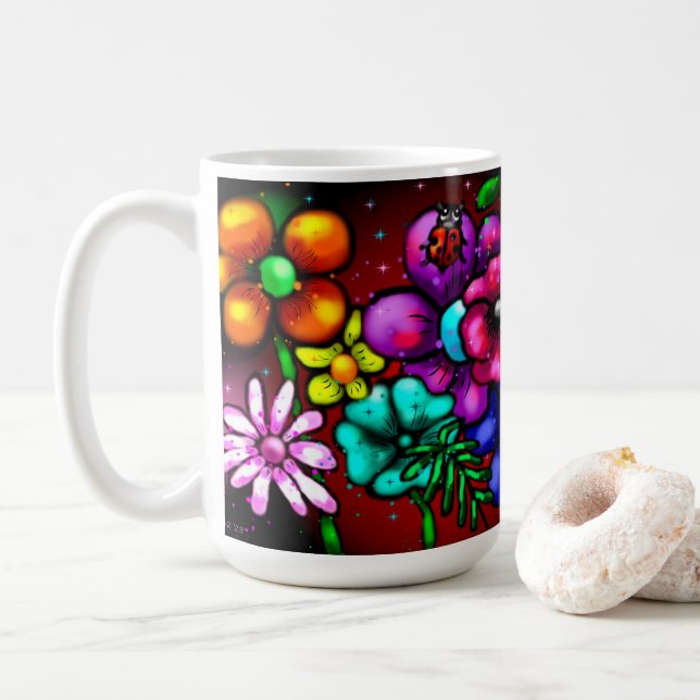 Mug Fleur de ladybug de style graffiti fantaisiste (Avec donut)