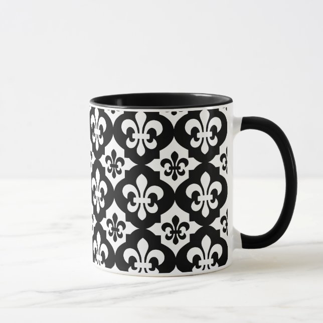 Mug Fleur De Lis Blanc Noir Motif (Droite)