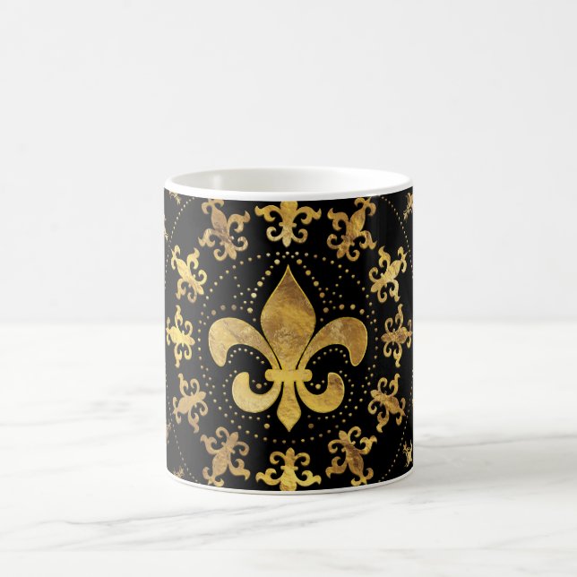 Mug Fleur de lis - décoration circulaire - Or et noir (Centre)