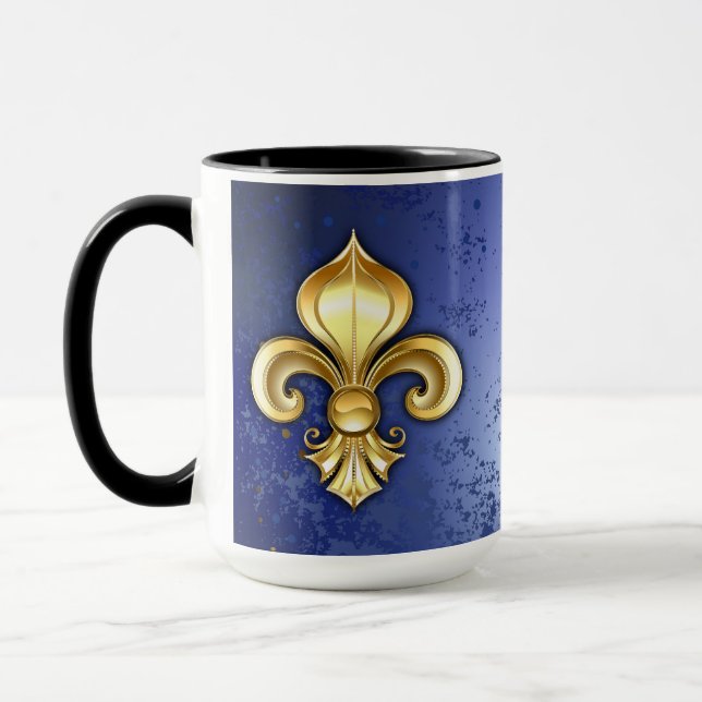 Mug Fleur de lis dorée sur fond bleu (Gauche)