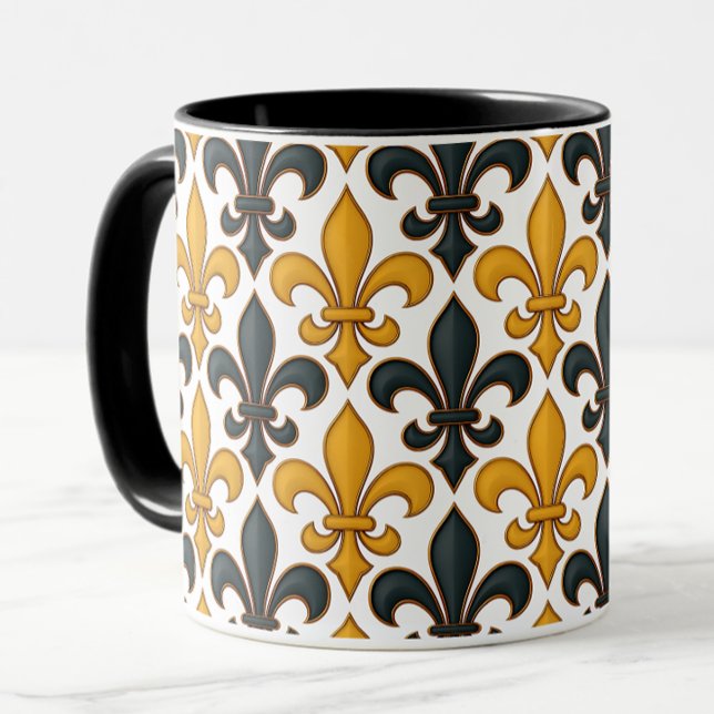 Mug Fleur de lis Motif de couleur noire jaune (Créateur téléchargé)