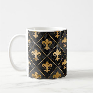 Mug Fleur de lis motif Marbre noir et or