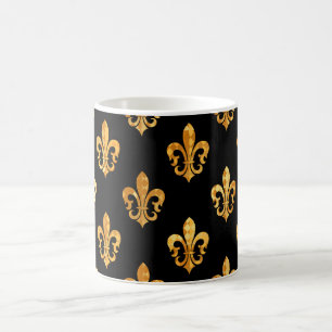 Mug Fleur de Lis/noir/or/fond de bricolage
