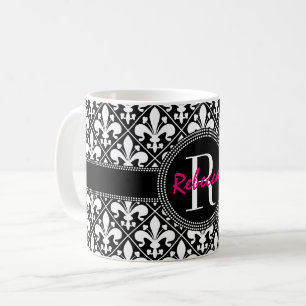 Mug Fleur de Lis Nom et monogramme français classique