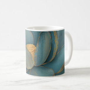 Mug Fleur de Lotus Géométrique Ligne Sarcelle et Or