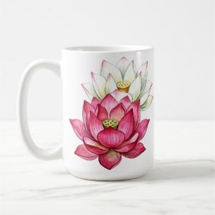 Mug Fleur de lotus rose et blanc à l'aquarelle