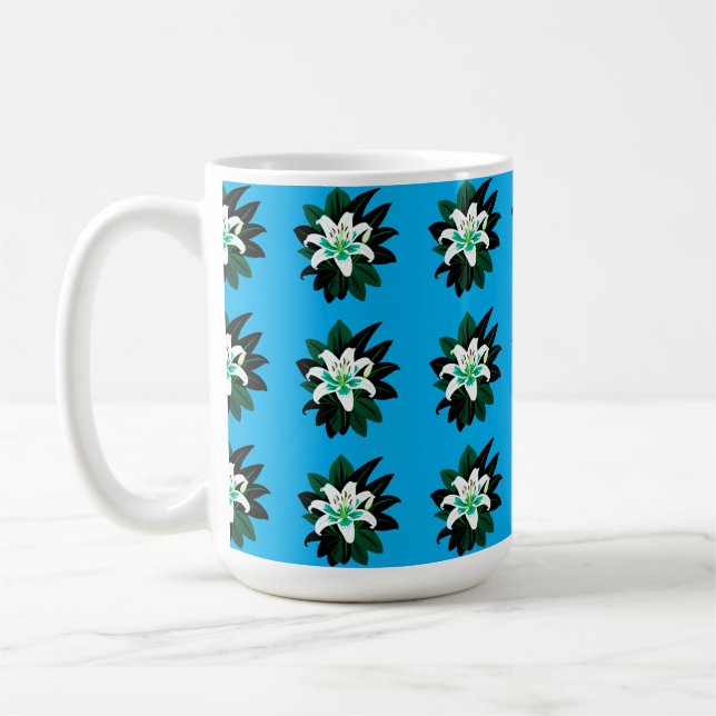 Mug Fleur de lys blanche avec feuilles vert foncé (Gauche)