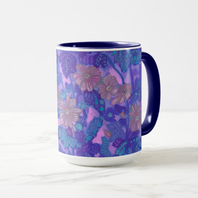Mug Fleur de Malve, Fleurs de Malva Peinture Florale V (Devant droit)