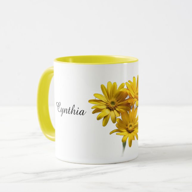 Mug Fleur de marguerite jaune personnalisée (Devant gauche)