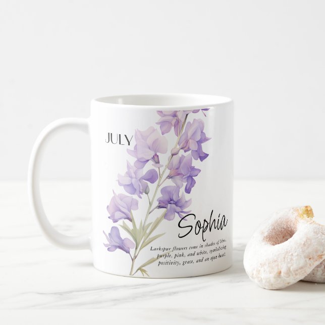 Mug Fleur de mois de naissance juillet Personnalisée (Avec donut)