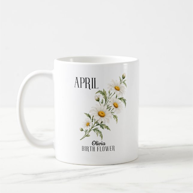Mug Fleur de naissance à l'aquarelle d'avril Daisy (Gauche)
