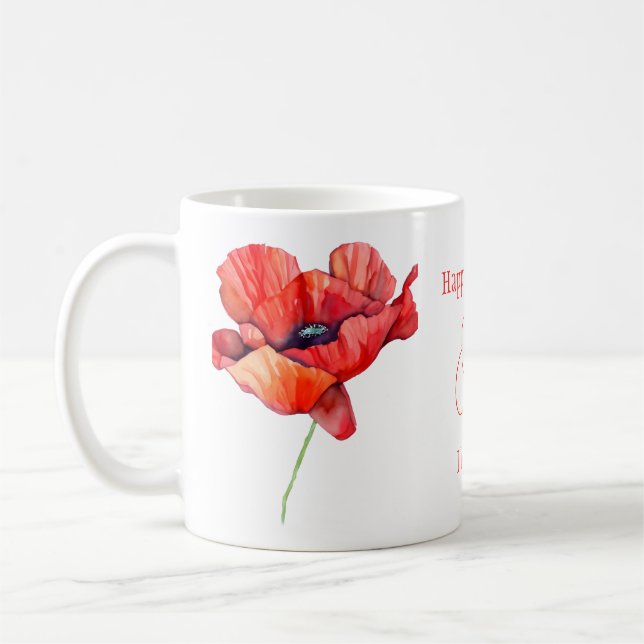Mug Fleur de naissance d'août Pavot rouge Aquarelle Fl (Gauche)