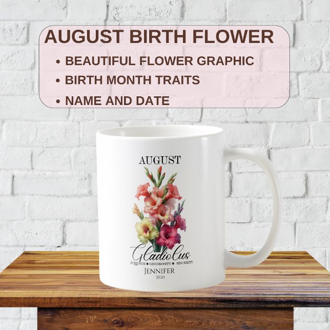 Mug Fleur de naissance d'août personnalisable Gladiolu (Créateur téléchargé)