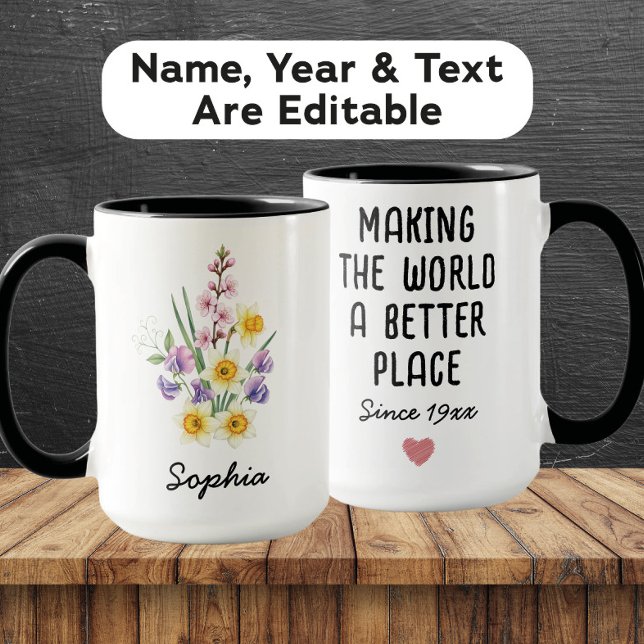 Mug Fleur de naissance d'avril personnalisée - Nom per (Créateur téléchargé)