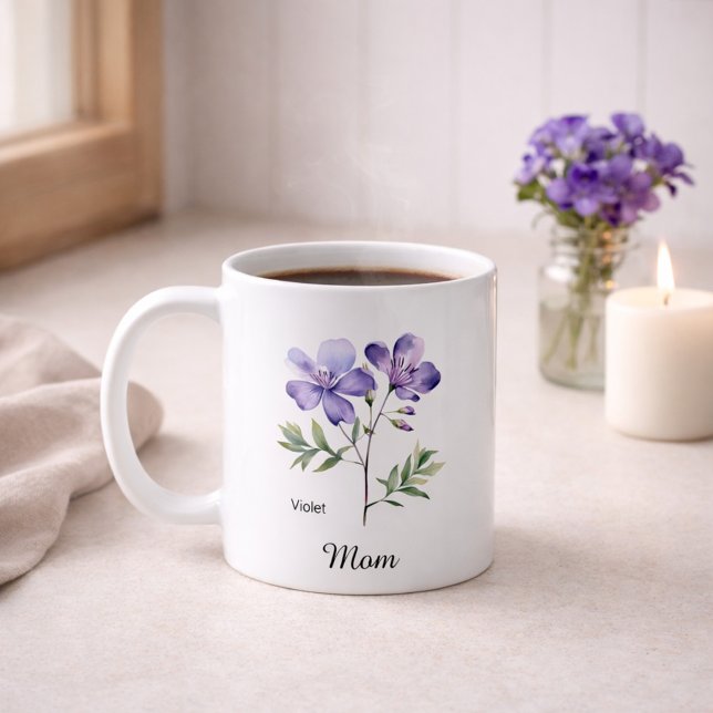 Mug Fleur de naissance de février de maman (Créateur téléchargé)