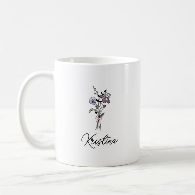 Mug Fleur de naissance de février & Nom en écriture él (Gauche)