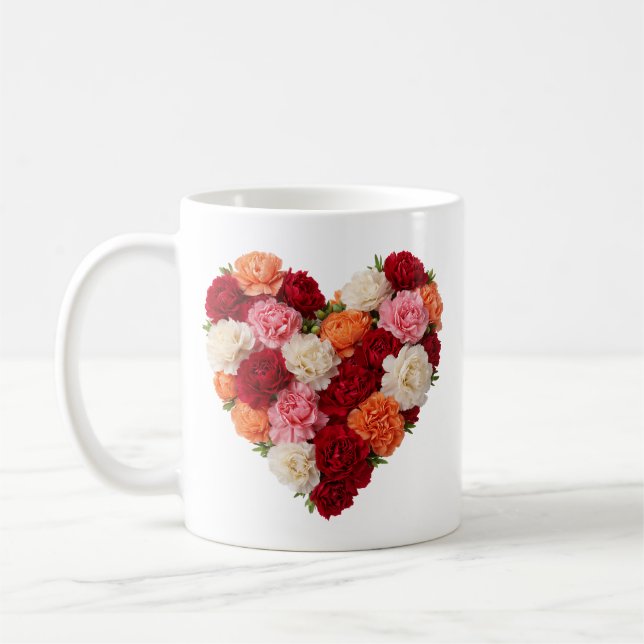 Mug Fleur de naissance de janvier Œillet Cœur (Gauche)