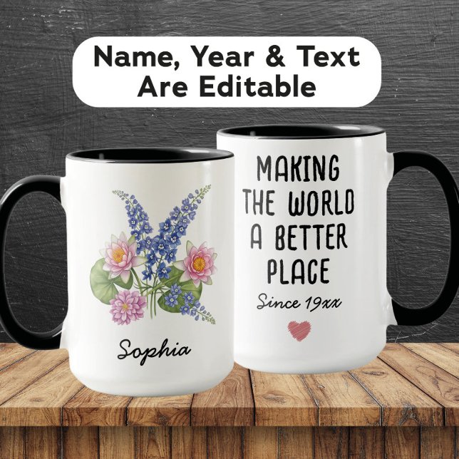 Mug Fleur de naissance de juillet personnalisée - Nom  (Créateur téléchargé)