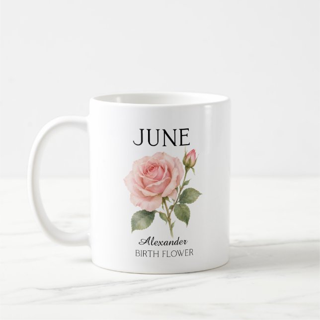 Mug Fleur de naissance de juin Rose (Gauche)