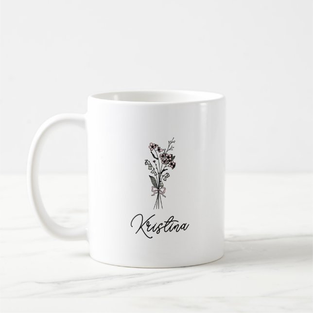 Mug Fleur de naissance de mai & Nom en écriture élégan (Gauche)