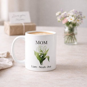 Mug Fleur de naissance de maman mai avec les prénoms d