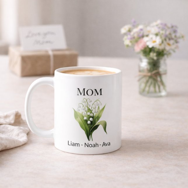 Mug Fleur de naissance de maman mai avec les prénoms d (Créateur téléchargé)
