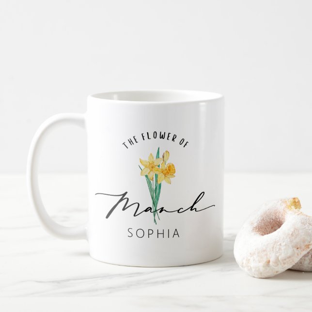 Mug Fleur de naissance de mars cadeau d'anniversaire p (Avec donut)