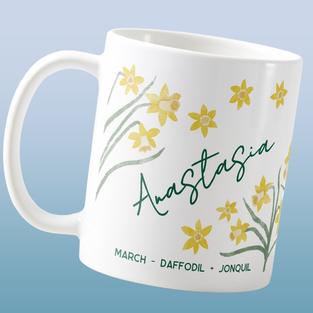 Mug Fleur de naissance de mars Nom personnalisé Daffod (March birth month flower personalized custom name daffodil jonquil coffee mug)