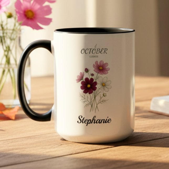 Mug Fleur de naissance d'octobre Cosmos Anniversaire (October birth month flower cosmos birthday coffee mug)