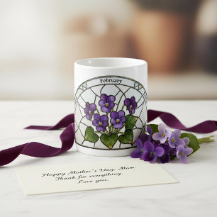 Mug Fleur de naissance en verre coloré février Violet