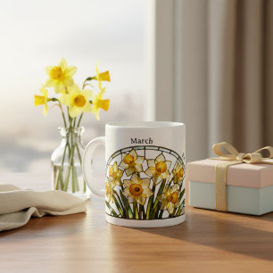 Mug Fleur de naissance en verre coloré Mars Jonquille