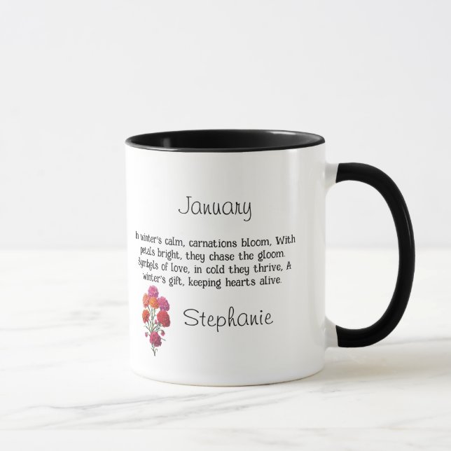 Mug Fleur de naissance Fleur de janvier : Carnation Ch (Droite)