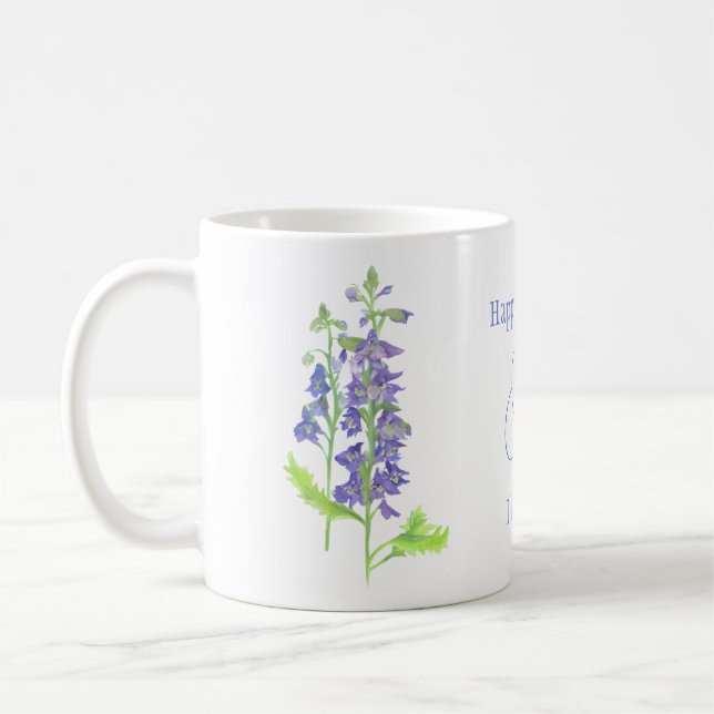 Mug Fleur de naissance juillet Larkspur Aquarelle Flor (Gauche)