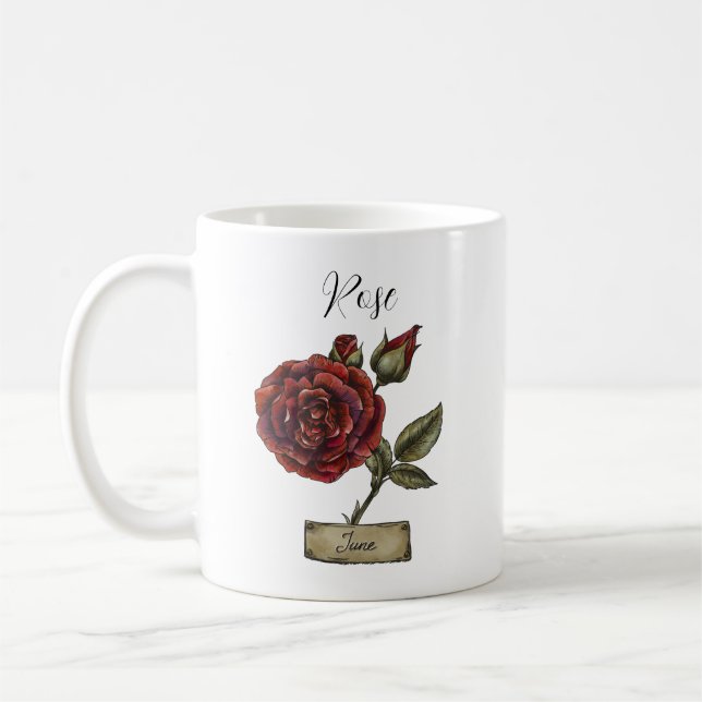 Mug Fleur de naissance JUIN Rose d'anniversaire (Gauche)