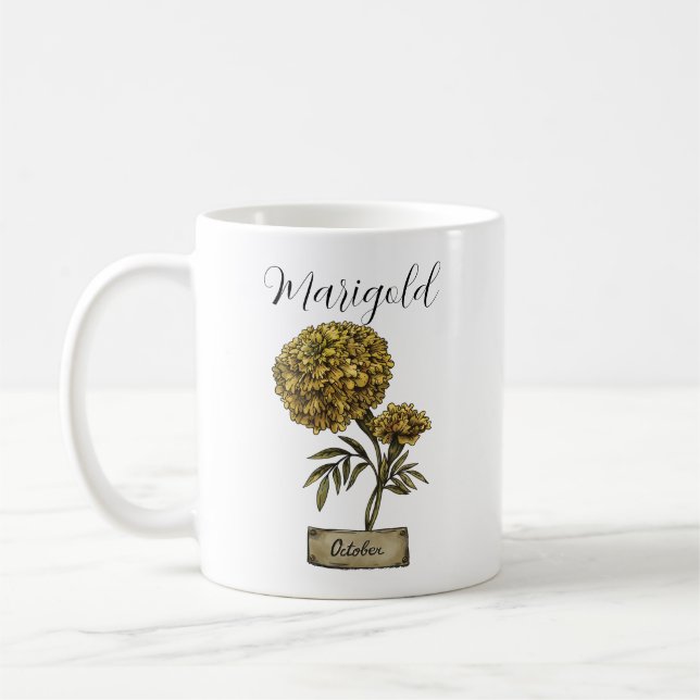 Mug Fleur de naissance OCTOBRE Anniversaire Marigold (Gauche)