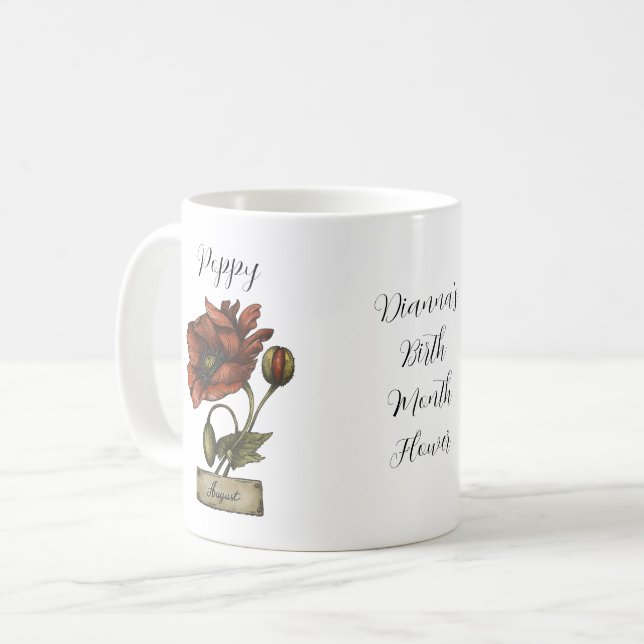 Mug Fleur de naissance personnalisée AOÛT Pavot d'anni (Devant gauche)