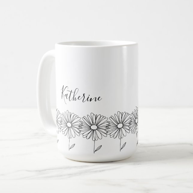 Mug Fleur de naissance personnalisée avril daisy (Devant gauche)