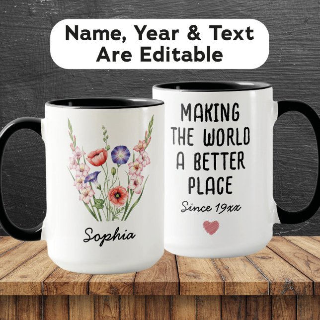 Mug Fleur de naissance personnalisée d'août - Nom pers (Créateur téléchargé)