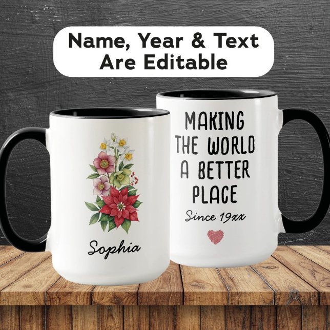 Mug Fleur de naissance personnalisée de décembre - Nom (Créateur téléchargé)